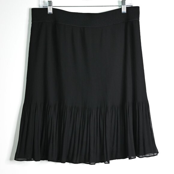 ALFANI Black Pleated Ruffle Hem Elastic Waist Pull On Skirt - Size Large - Picture 2 of 10